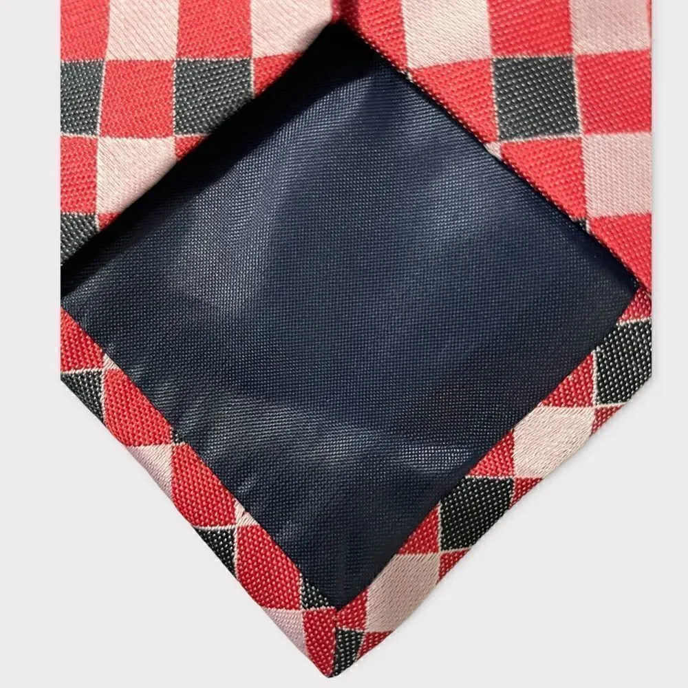 ‎Clarence Henningham Red and Gray Checkered Tie